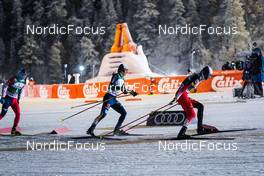 28.11.2021, Ruka, Finland (FIN): Ryota Yamamoto (JPN), Manuel Faisst (GER), Lukas Greiderer (AUT), (l-r)  - FIS world cup nordic combined men, individual gundersen HS142/10km, Ruka (FIN). www.nordicfocus.com. © Thibaut/NordicFocus. Every downloaded picture is fee-liable.