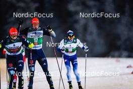 28.11.2021, Ruka, Finland (FIN): Julian Schmid (GER), Johannes Rydzek (GER), Ilkka Herola (FIN), (l-r)  - FIS world cup nordic combined men, individual gundersen HS142/10km, Ruka (FIN). www.nordicfocus.com. © Thibaut/NordicFocus. Every downloaded picture is fee-liable.