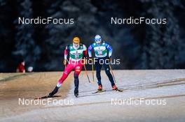 28.11.2021, Ruka, Finland (FIN): Thomas Joebstl (AUT), Vid Vrhovnik (SLO), (l-r)  - FIS world cup nordic combined men, individual gundersen HS142/10km, Ruka (FIN). www.nordicfocus.com. © Thibaut/NordicFocus. Every downloaded picture is fee-liable.