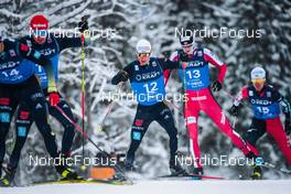 05.12.2021, Lillehammer, Norway (NOR): Vinzenz Geiger (GER), Terence Weber (GER), Manuel Faisst (GER), Simen Tiller (NOR), Akito Watabe (JPN), (l-r)  - FIS world cup nordic combined men, individual gundersen HS138/10km, Lillehammer (NOR). www.nordicfocus.com. © Modica/NordicFocus. Every downloaded picture is fee-liable.