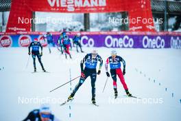 05.12.2021, Lillehammer, Norway (NOR): Terence Weber (GER), Vinzenz Geiger (GER), Akito Watabe (JPN), (l-r)  - FIS world cup nordic combined men, individual gundersen HS138/10km, Lillehammer (NOR). www.nordicfocus.com. © Modica/NordicFocus. Every downloaded picture is fee-liable.