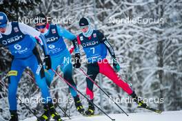 05.12.2021, Lillehammer, Norway (NOR): Kristjan Ilves (EST), Laurent Muhlethaler (FRA), Ryota Yamamoto (JPN), (l-r)  - FIS world cup nordic combined men, individual gundersen HS138/10km, Lillehammer (NOR). www.nordicfocus.com. © Modica/NordicFocus. Every downloaded picture is fee-liable.