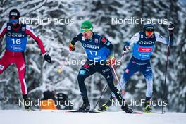 05.12.2021, Lillehammer, Norway (NOR): Espen Bjoernstad (NOR), Fabian Riessle (GER), Mario Seidl (AUT), (l-r)  - FIS world cup nordic combined men, individual gundersen HS138/10km, Lillehammer (NOR). www.nordicfocus.com. © Modica/NordicFocus. Every downloaded picture is fee-liable.