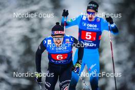 04.12.2021, Lillehammer, Norway (NOR): Taylor Fletcher (USA), Laurent Muhlethaler (FRA), (l-r)  - FIS world cup nordic combined men, team HS98/4x5km, Lillehammer (NOR). www.nordicfocus.com. © Thibaut/NordicFocus. Every downloaded picture is fee-liable.