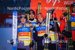 04.12.2021, Lillehammer, Norway (NOR): Manuel Faisst (GER), Vinzenz Geiger (GER), Eric Frenzel (GER), Terence Weber (GER), (l-r) - FIS world cup nordic combined men, team HS98/4x5km, Lillehammer (NOR). www.nordicfocus.com. © Thibaut/NordicFocus. Every downloaded picture is fee-liable.