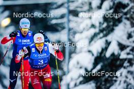 04.12.2021, Lillehammer, Norway (NOR): Akito Watabe (JPN), Johannes Lamparter (AUT), (l-r)  - FIS world cup nordic combined men, team HS98/4x5km, Lillehammer (NOR). www.nordicfocus.com. © Thibaut/NordicFocus. Every downloaded picture is fee-liable.