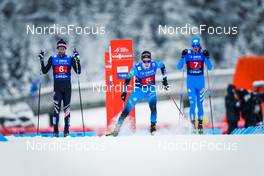 04.12.2021, Lillehammer, Norway (NOR): Taylor Fletcher (USA), Laurent Muhlethaler (FRA), Samuel Costa (ITA), (l-r)  - FIS world cup nordic combined men, team HS98/4x5km, Lillehammer (NOR). www.nordicfocus.com. © Thibaut/NordicFocus. Every downloaded picture is fee-liable.