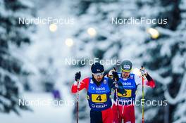 04.12.2021, Lillehammer, Norway (NOR): Yoshito Watabe (JPN), Lukas Klapfer (AUT), (l-r)  - FIS world cup nordic combined men, team HS98/4x5km, Lillehammer (NOR). www.nordicfocus.com. © Thibaut/NordicFocus. Every downloaded picture is fee-liable.