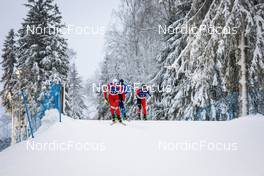 11.12.2021, Otepaeae, Estonia (EST): Aleksandr Milanin (RUS), Yoshito Watabe (JPN), (l-r)  - FIS world cup nordic combined men, Mass Start HS97/10km, Otepaeae (EST). www.nordicfocus.com. © Volk/NordicFocus. Every downloaded picture is fee-liable.