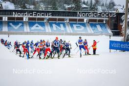 11.12.2021, Otepaeae, Estonia (EST): Manuel Faisst (GER), Lukas Greiderer (AUT), Alessandro Pittin (ITA), Mario Seidl (AUT), Jarl Magnus Riiber (NOR), Johannes Lamparter (AUT), Eric Frenzel (GER), Vinzenz Geiger (GER), Ilkka Herola (FIN), (l-r)  - FIS world cup nordic combined men, Mass Start HS97/10km, Otepaeae (EST). www.nordicfocus.com. © Volk/NordicFocus. Every downloaded picture is fee-liable.