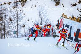 18.12.2021, Ramsau, Austria (AUT): Akito Watabe (JPN), Mario Seidl (AUT), Johannes Lamparter (AUT), (l-r)  - FIS world cup nordic combined men, individual gundersen HS98/10km, Ramsau (AUT). www.nordicfocus.com. © Volk/NordicFocus. Every downloaded picture is fee-liable.