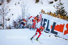 18.12.2021, Ramsau, Austria (AUT): Vinzenz Geiger (GER), Simen Tiller (NOR), Espen Bjoernstad (NOR), (l-r)  - FIS world cup nordic combined men, individual gundersen HS98/10km, Ramsau (AUT). www.nordicfocus.com. © Volk/NordicFocus. Every downloaded picture is fee-liable.