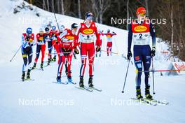18.12.2021, Ramsau, Austria (AUT): Simen Tiller (NOR), Espen Andersen (NOR), Julian Schmid (GER), (l-r)  - FIS world cup nordic combined men, individual gundersen HS98/10km, Ramsau (AUT). www.nordicfocus.com. © Volk/NordicFocus. Every downloaded picture is fee-liable.