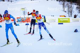 18.12.2021, Ramsau, Austria (AUT): Samuel Costa (ITA), Ben Loomis (USA), Arttu Maekiaho (FIN), (l-r)  - FIS world cup nordic combined men, individual gundersen HS98/10km, Ramsau (AUT). www.nordicfocus.com. © Volk/NordicFocus. Every downloaded picture is fee-liable.