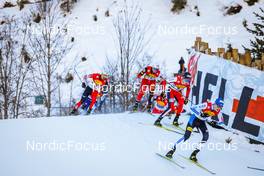 18.12.2021, Ramsau, Austria (AUT): Akito Watabe (JPN), Johannes Lamparter (AUT), Espen Andersen (NOR), Kristjan Ilves (EST), (l-r)  - FIS world cup nordic combined men, individual gundersen HS98/10km, Ramsau (AUT). www.nordicfocus.com. © Volk/NordicFocus. Every downloaded picture is fee-liable.