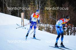 18.12.2021, Ramsau, Austria (AUT): Otto Niittykoski (FIN), Edgar Vallet (FRA), (l-r)  - FIS world cup nordic combined men, individual gundersen HS98/10km, Ramsau (AUT). www.nordicfocus.com. © Volk/NordicFocus. Every downloaded picture is fee-liable.