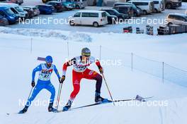 19.12.2021, Ramsau, Austria (AUT): Raffaele Buzzi (ITA), Lukas Klapfer (AUT), (l-r)  - FIS world cup nordic combined men, individual gundersen HS98/10km, Ramsau (AUT). www.nordicfocus.com. © Volk/NordicFocus. Every downloaded picture is fee-liable.