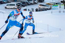 19.12.2021, Ramsau, Austria (AUT): Gael Blondeau (FRA), Alessandro Pittin (ITA), (l-r)  - FIS world cup nordic combined men, individual gundersen HS98/10km, Ramsau (AUT). www.nordicfocus.com. © Volk/NordicFocus. Every downloaded picture is fee-liable.