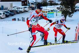 19.12.2021, Ramsau, Austria (AUT): Joergen Graabak (NOR), Johannes Lamparter (AUT), (l-r)  - FIS world cup nordic combined men, individual gundersen HS98/10km, Ramsau (AUT). www.nordicfocus.com. © Volk/NordicFocus. Every downloaded picture is fee-liable.