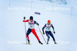 19.12.2021, Ramsau, Austria (AUT): Hideaki Nagai (JPN), Johannes Rydzek (GER), (l-r)  - FIS world cup nordic combined men, individual gundersen HS98/10km, Ramsau (AUT). www.nordicfocus.com. © Volk/NordicFocus. Every downloaded picture is fee-liable.