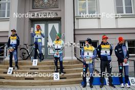 30.10.2021, Oberhof, Germany (GER): Terence Weber (GER), Johannes Rydzek (GER), Fabian Rießle (GER), Manuel Faißt (GER), Julian Schmid (GER), Eric Frenzel (GER) (l-r)  - German Championships Nordic Combined, individual gundersen HS140/10km men, Oberhof (GER). www.nordicfocus.com. © Volk/NordicFocus. Every downloaded picture is fee-liable.