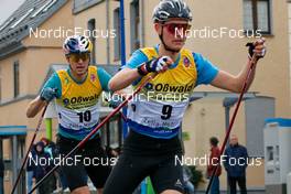 30.10.2021, Oberhof, Germany (GER): Vinzenz Geiger (GER), Matteo Baud (FRA) (l-r)  - German Championships Nordic Combined, individual gundersen HS140/10km men, Oberhof (GER). www.nordicfocus.com. © Volk/NordicFocus. Every downloaded picture is fee-liable.