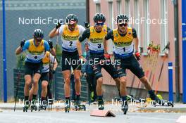 30.10.2021, Oberhof, Germany (GER): Laurent Muhlethaler (FRA), Johannes Rydzek (GER), Terence Weber (GER), Fabian Rießle (GER) (l-r)  - German Championships Nordic Combined, individual gundersen HS140/10km men, Oberhof (GER). www.nordicfocus.com. © Volk/NordicFocus. Every downloaded picture is fee-liable.