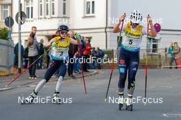 31.10.2021, Oberhof, Germany (GER): Anne Haeckel (GER), Magdalena Burger (GER) (l-r)  - German Championships Nordic Combined, individual gundersen HS100/5km women, Oberhof (GER). www.nordicfocus.com. © Volk/NordicFocus. Every downloaded picture is fee-liable.