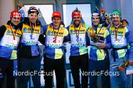 30.10.2021, Oberhof, Germany (GER): Eric Frenzel (GER), Terence Weber (GER), Julian Schmid (GER), Johannes Rydzek (GER), Manuel Faisst (GER), Fabian Riessle (GER) (l-r) - German Championships Nordic Combined, medals, Oberhof (GER). www.nordicfocus.com. © Volk/NordicFocus. Every downloaded picture is fee-liable.
