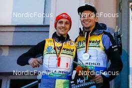 30.10.2021, Oberhof, Germany (GER): Eric Frenzel (GER), Terence Weber (GER) (l-r) - German Championships Nordic Combined, medals, Oberhof (GER). www.nordicfocus.com. © Volk/NordicFocus. Every downloaded picture is fee-liable.