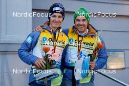 30.10.2021, Oberhof, Germany (GER): Manuel Faisst (GER), Fabian Riessle (GER) (l-r) - German Championships Nordic Combined, medals, Oberhof (GER). www.nordicfocus.com. © Volk/NordicFocus. Every downloaded picture is fee-liable.
