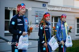 30.10.2021, Oberhof, Germany (GER): Svenja Wuerth (GER), Magdalena Burger (GER), Maria Gerboth (GER) (l-r) - German Championships Nordic Combined, medals, Oberhof (GER). www.nordicfocus.com. © Volk/NordicFocus. Every downloaded picture is fee-liable.