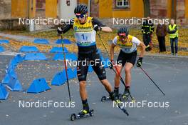 31.10.2021, Oberhof, Germany (GER): Terence Weber, Johannes Rydzek (l-r)  - German Championships Nordic Combined, team HS140/5km men, Oberhof (GER). www.nordicfocus.com. © Volk/NordicFocus. Every downloaded picture is fee-liable.