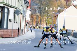 31.10.2021, Oberhof, Germany (GER): Eric Frenzel (GER), Julian Schmid (GER), Lasse Braun (GER), (l-r)  - German Championships Nordic Combined, team HS140/5km men, Oberhof (GER). www.nordicfocus.com. © Volk/NordicFocus. Every downloaded picture is fee-liable.