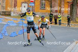 31.10.2021, Oberhof, Germany (GER): Terence Weber (GER), Johannes Rydzek (GER), (l-r)  - German Championships Nordic Combined, team HS140/5km men, Oberhof (GER). www.nordicfocus.com. © Volk/NordicFocus. Every downloaded picture is fee-liable.