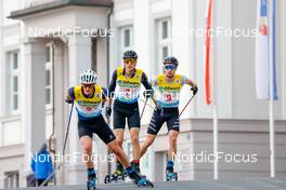 31.10.2021, Oberhof, Germany (GER): Antoine Gerard (FRA), David Mach (GER), Jakob Lange (GER) (l-r)  - German Championships Nordic Combined, team HS140/5km men, Oberhof (GER). www.nordicfocus.com. © Volk/NordicFocus. Every downloaded picture is fee-liable.