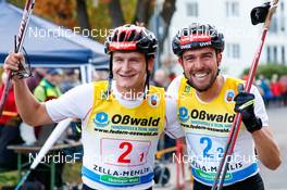 31.10.2021, Oberhof, Germany (GER): Julian Schmid, Johannes Rydzek (l-r)  - German Championships Nordic Combined, team HS140/5km men, Oberhof (GER). www.nordicfocus.com. © Volk/NordicFocus. Every downloaded picture is fee-liable.