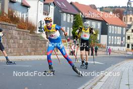 31.10.2021, Oberhof, Germany (GER): Ryan Horn (GER), Augustin Efinger (GER, (l-r)  - German Championships Nordic Combined, team HS140/5km men, Oberhof (GER). www.nordicfocus.com. © Volk/NordicFocus. Every downloaded picture is fee-liable.