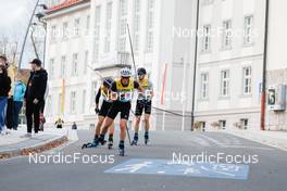 31.10.2021, Oberhof, Germany (GER): Gerard Antoine (FRA), David Mach (GER), Jakob Lange (GER), (l-r)  - German Championships Nordic Combined, team HS140/5km men, Oberhof (GER). www.nordicfocus.com. © Volk/NordicFocus. Every downloaded picture is fee-liable.