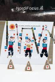 27.02.2021, Oberstdorf, Germany (GER): Mari Leinan Lund (NOR), Gyda Westvold Hansen (NOR), Marte Leinan Lund (NOR), (l-r) - FIS nordic world ski championships nordic combined women, individual gundersend HS106/5km, Oberstdorf (GER). www.nordicfocus.com. © Modica/NordicFocus. Every downloaded picture is fee-liable.