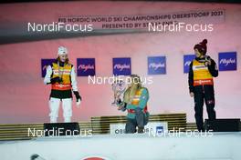 27.02.2021, Oberstdorf, Germany (GER): Gyda Westvold Hansen (NOR), Tara Geraghty-Moats (USA), Anju Nakamura (JPN), (l-r) - FIS nordic world ski championships nordic combined women, medals, Oberstdorf (GER). www.nordicfocus.com. © Thibaut/NordicFocus. Every downloaded picture is fee-liable.