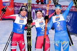 03.12.2021, Lillehammer, Norway (NOR): Mari Leinan Lund (NOR), Gyda Westvold Hansen (NOR), Annika Sieff (ITA), (l-r) - FIS world cup nordic combined women, individual gundersen HS98/5km, Lillehammer (NOR). www.nordicfocus.com. © Thibaut/NordicFocus. Every downloaded picture is fee-liable.