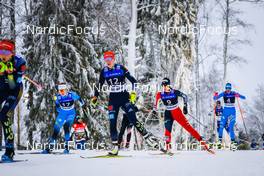 11.12.2021, Otepaeae, Estonia (EST): Lena Brocard (FRA), Jenny Nowak (GER), Yuna Kasai (JPN), Annika Sieff (ITA), (l-r)  - FIS world cup nordic combined women, Mass Start HS97/5km, Otepaeae (EST). www.nordicfocus.com. © Volk/NordicFocus. Every downloaded picture is fee-liable.