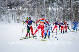 11.12.2021, Otepaeae, Estonia (EST): Anju Nakamura (JPN), Gyda Westvold Hansen (NOR), Anastasia Goncharova (RUS), Mari Leinan Lund (NOR), Lisa Hirner (AUT), (l-r)  - FIS world cup nordic combined women, Mass Start HS97/5km, Otepaeae (EST). www.nordicfocus.com. © Volk/NordicFocus. Every downloaded picture is fee-liable.
