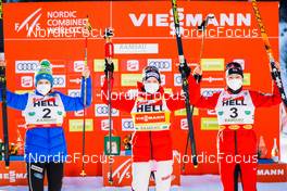 17.12.2021, Ramsau, Austria (AUT): Ema Volavsek (SLO), Gyda Westvold Hansen (NOR), Yuna Kasai (JPN), (l-r) - FIS world cup nordic combined women, individual gundersen HS97/5km, Ramsau (AUT). www.nordicfocus.com. © Volk/NordicFocus. Every downloaded picture is fee-liable.