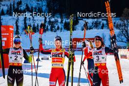 17.12.2021, Ramsau, Austria (AUT): Ema Volavsek (SLO), Gyda Westvold Hansen (NOR), Yuna Kasai (JPN), (l-r)  - FIS world cup nordic combined women, individual gundersen HS97/5km, Ramsau (AUT). www.nordicfocus.com. © Volk/NordicFocus. Every downloaded picture is fee-liable.