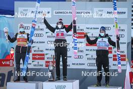01.01.2021, Garmisch, Germany (GER): Halvor Egner Granerud (NOR), Dawid Kubacki (POL), Piotr Zyla (POL), (l-r) - FIS world cup ski jumping men, four hills tournament, individual HS142, Garmisch (GER). www.nordicfocus.com. © EXPA/JFK/NordicFocus. Every downloaded picture is fee-liable.