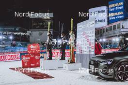 06.01.2021, Bischofshofen, Austria (AUT): Marius Lindvik (NOR), Kamil Stoch (POL), Karl Geiger (GER), (l-r) - FIS world cup ski jumping men, four hills tournament, individual HS142, Bischofshofen (AUT). www.nordicfocus.com. © EXPA/JFK/NordicFocus. Every downloaded picture is fee-liable.