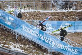 05.01.2021, Bischofshofen, Austria (AUT): Karl Geiger (GER), Piotr Zyla (POL), Robert Johansson (NOR), (l—r) - FIS world cup ski jumping men, four hills tournament, qualification, individual HS142, Bischofshofen (AUT). www.nordicfocus.com. © EXPA/JFK/NordicFocus. Every downloaded picture is fee-liable.