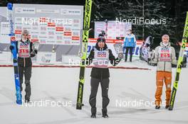 06.01.2021, Bischofshofen, Austria (AUT): Marius Lindvik (NOR), Kamil Stoch (POL), Karl Geiger (GER), (l-r)- FIS world cup ski jumping men, four hills tournament, individual HS142, Bischofshofen (AUT). www.nordicfocus.com. © EXPA/Tadeusz Mieczynski/NordicFocus. Every downloaded picture is fee-liable.
